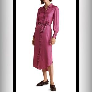 Vineyard Vines Pink Long Sleeve Dress no belt silk dress diamond print